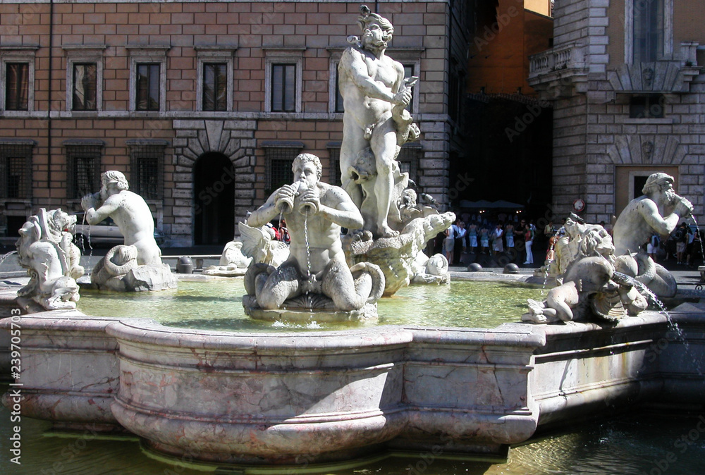 The Moor Fountain, Fontana del Moro, in Piazza Navona. Rome, Italy