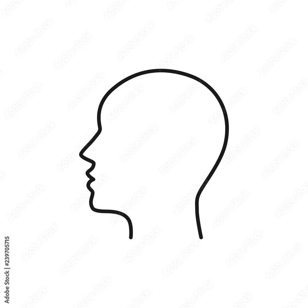 Black isolated outline icon of head on white background. Line Icon of head. Profile.