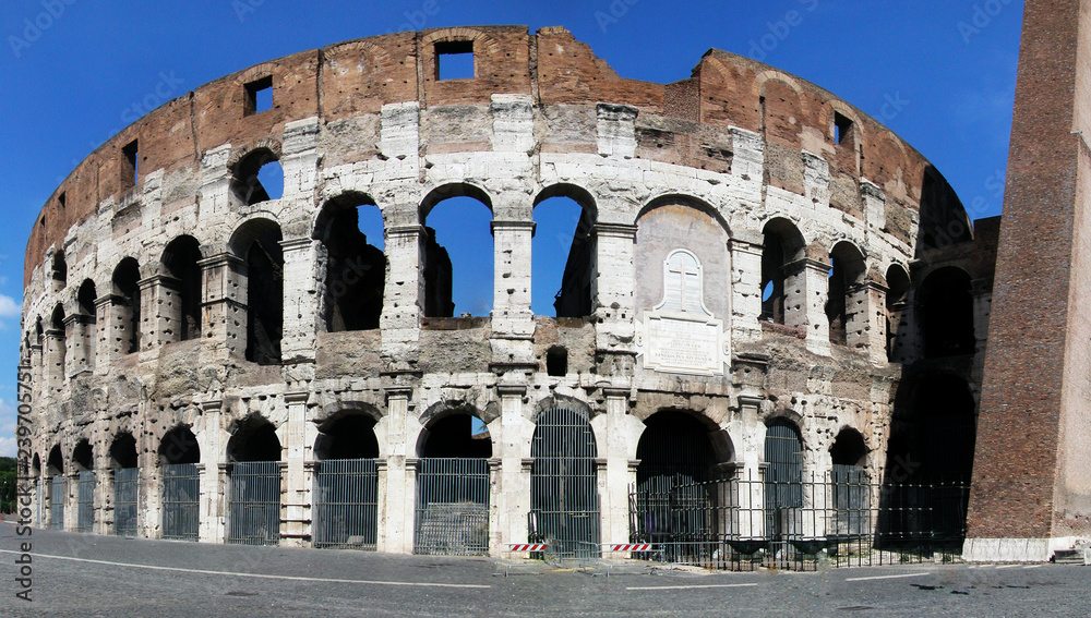 Panoramic view on the Great Roman Colosseum. Rome, Italy