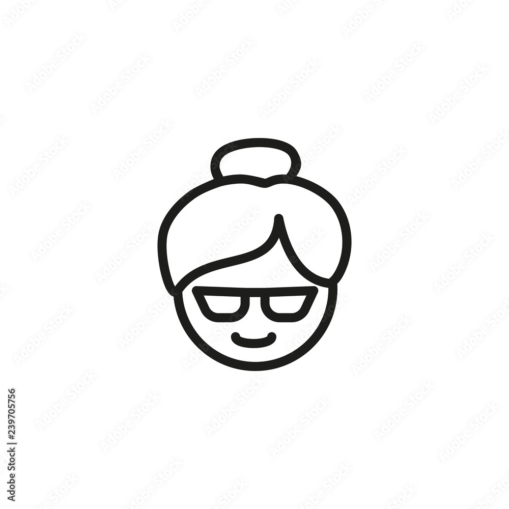 Grandmother line icon. Old woman, glasses, hair bun. Gender concept