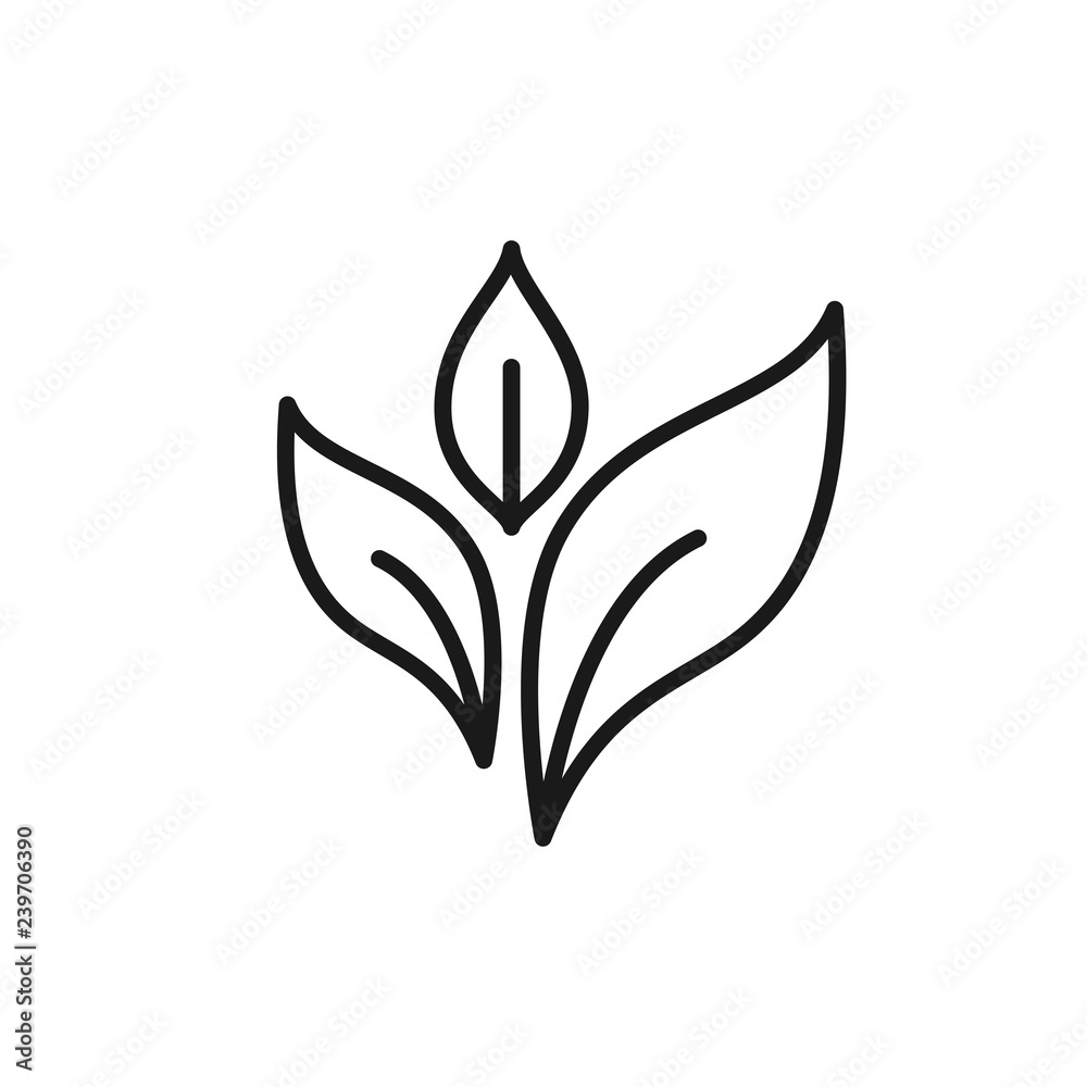 Black isolated outline icon of leaf, plant on white background. Line Icon of leaf. Black isolated outline icon of leaf, plant on white background. Line Icon of leaf.