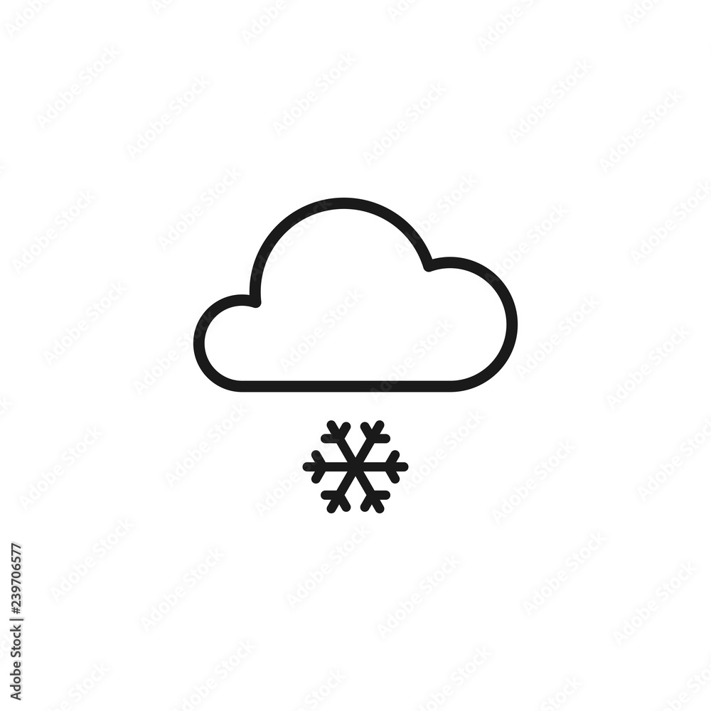 Black isolated outline icon of cloud with snow on white background. Line Icon of snowfall. Black isolated outline icon of cloud with snow on white background. Line Icon of snowfall.