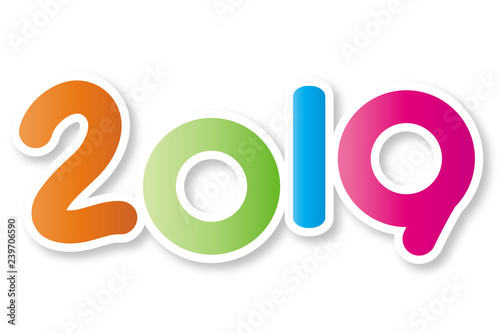2019 New Year symbol colorful isolated on white background
