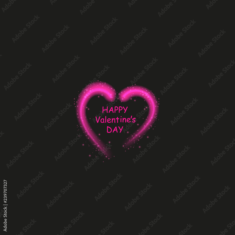 Happy Valentines Day greeting card. I Love You. 14 February. Holiday background with hearts, light, stars on plastic pink backgraund. Vector Illustration