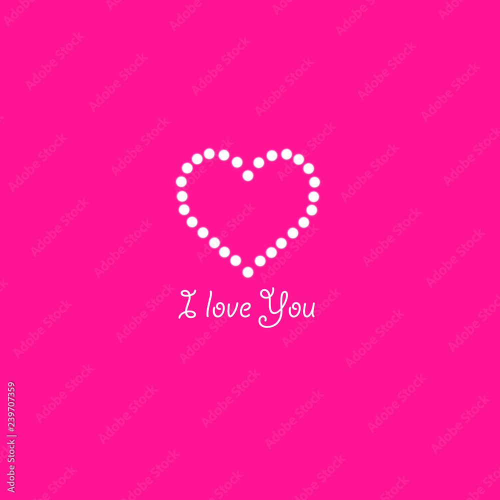 Heart of the lamps on a pink background. Valentines day card. Heart with inscription I Love You. Vector illustration