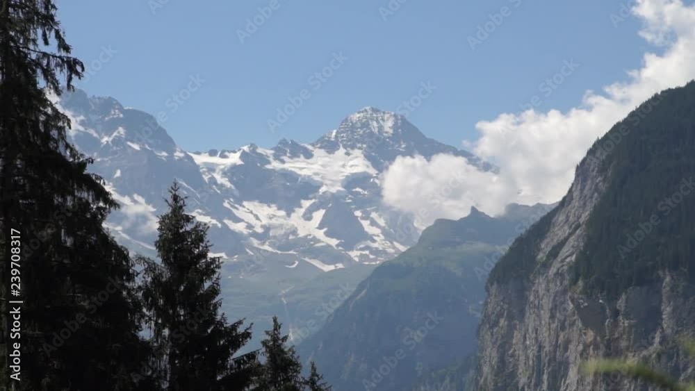 Alpine peaks landskape background. Jungfrau, Bernese highland. Alps, tourism and adventure hiking concept Alpine peaks landskape background. Jungfrau, Bernese highland. Alps, tourism and adventure hiking concept