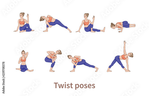 Women silhouettes. Collection of yoga poses.