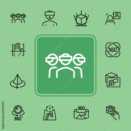 Virtual reality line icon set. Helmet, panorama, camera. Modern technology concept. Can be used for topics like augment reality, artificial intelligence, entertainment