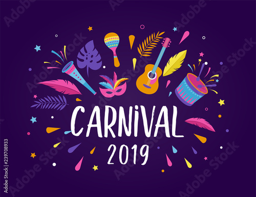 Brazilian Carnival, music festival, masquerade flyer template