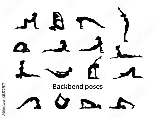 Women silhouettes. Collection of yoga poses.
