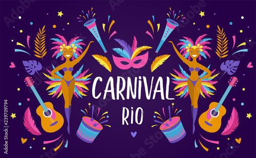 Brazilian Carnival, music festival, masquerade flyer template