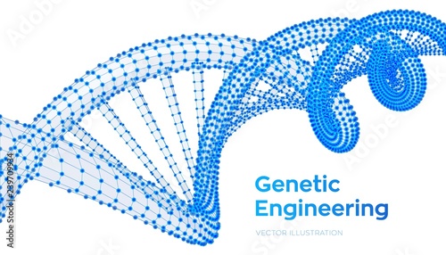 DNA sequence. Wireframe DNA molecules structure mesh. DNA code editable template. Science and Technology concept. Vector illustration.