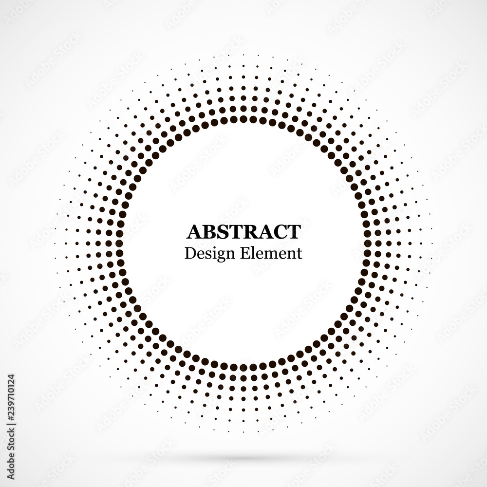 Halftone dotted background circularly distributed. Halftone effect vector pattern. Circle dots isolated on the white background. Border logo icon. Draft emblem for your design. Halftone dotted background circularly distributed. Halftone effect vector pattern. Circle dots isolated on the white background. Border logo icon. Draft emblem for your design.