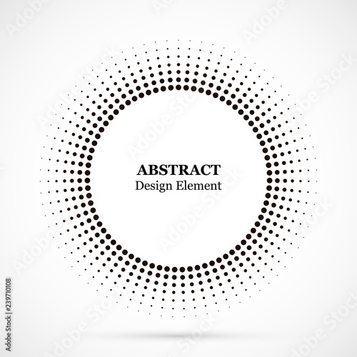 Halftone dotted background circularly distributed. Halftone effect vector pattern. Circle dots isolated on the white background. Border logo icon. Draft emblem for your design.