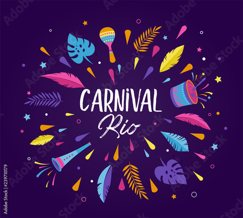 Brazilian Carnival, music festival, masquerade flyer template