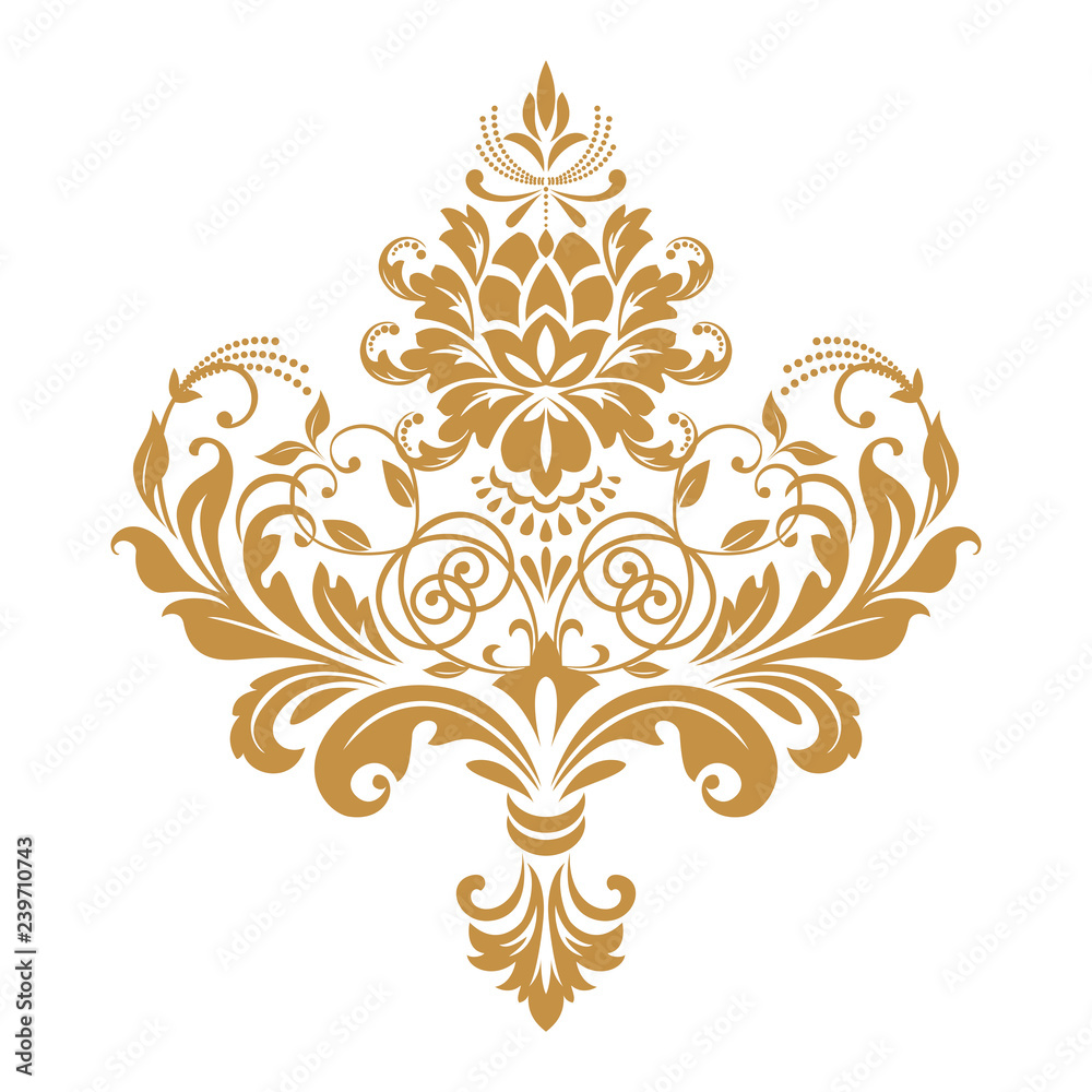 Damask graphic ornament. Floral design element. Gold vector pattern Damask graphic ornament. Floral design element. Gold vector pattern