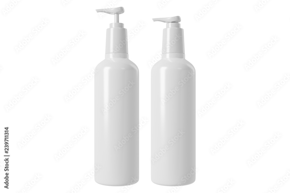 3d rendering a set of skincare white plastic bottle isolated on white background with clipping paths. 3d rendering a set of skincare white plastic bottle isolated on white background with clipping paths.