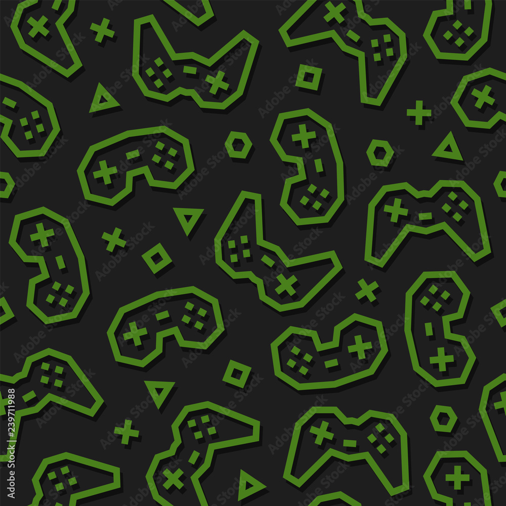 Gaming Controllers seamless pattern. Dark background Gaming Controllers seamless pattern. Dark background