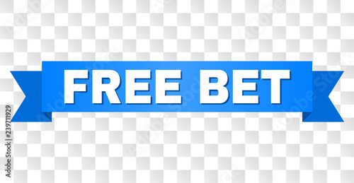 FREE BET text on a ribbon. Designed with white caption and blue tape. Vector banner with FREE BET tag on a transparent background.