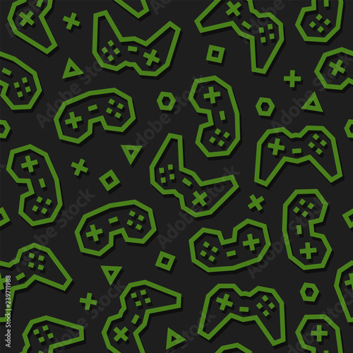 Gaming Controllers seamless pattern. Dark background