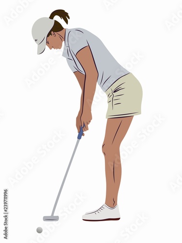 illustration of a woman playing golf, vector draw