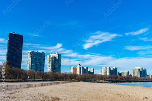 Foster Beach in Chicago with the Edgewater Neighborhood Skyline © James