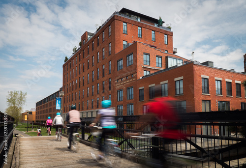 Biking on the Lachine Canal, Montreal in summer photo