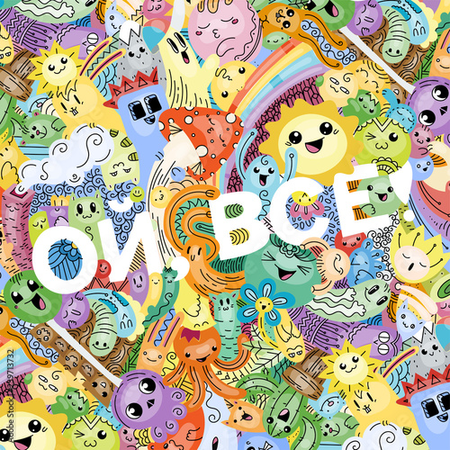 Oh, that is all. Swear russian phrase with funny doodle monsters on a background