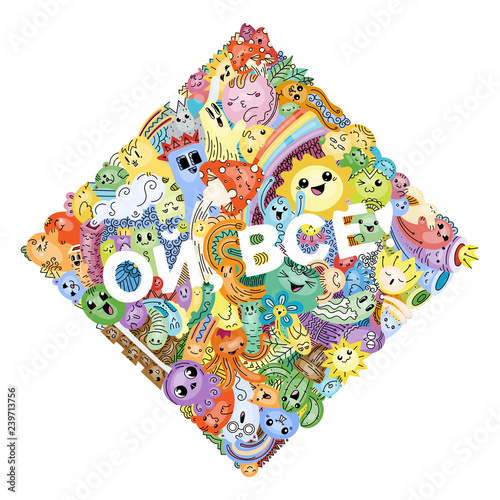 Oh, that is all. Swear russian phrase with funny doodle monsters on a background