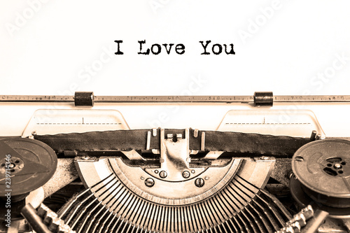 I love you on a piece of paper printed on a vintage typewriter. declaration of love.