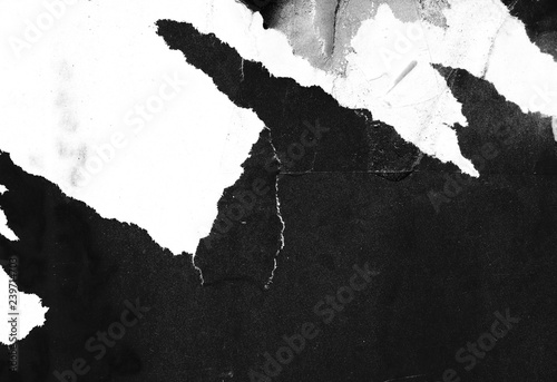 Blank white black creased crumpled paper texture background old grunge ripped torn vintage collage posters placards backdrop empty space for text
