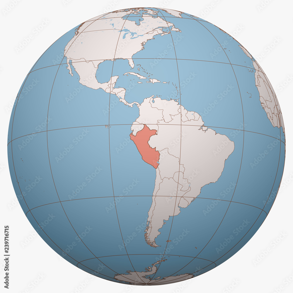 Peru On The Globe Earth Hemisphere Centered At The Location Of The 1000 F 239716715 FQCTpdNiVJBlULVFTKK4V4BALIGMy3a4