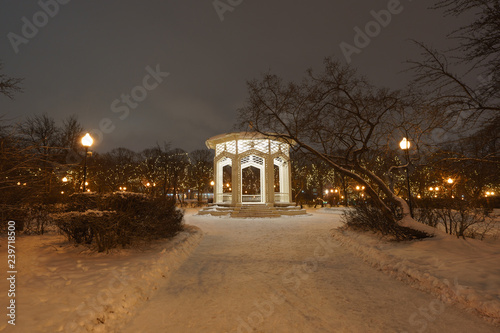 Photography Old arbor in the Moscow Gorky park, which is brightly lit
