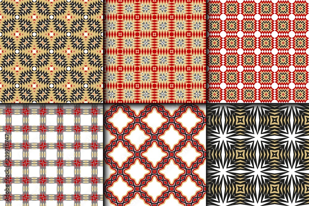Set of Cyclical Pattern of Geometric Shapes. Seamless Vector Illustration. For the Interior Design, Wallpaper, Printing, Textile Industry, Scrapbook Paper. Set of Cyclical Pattern of Geometric Shapes. Seamless Vector Illustration. For the Interior Design, Wallpaper, Printing, Textile Industry, Scrapbook Paper.