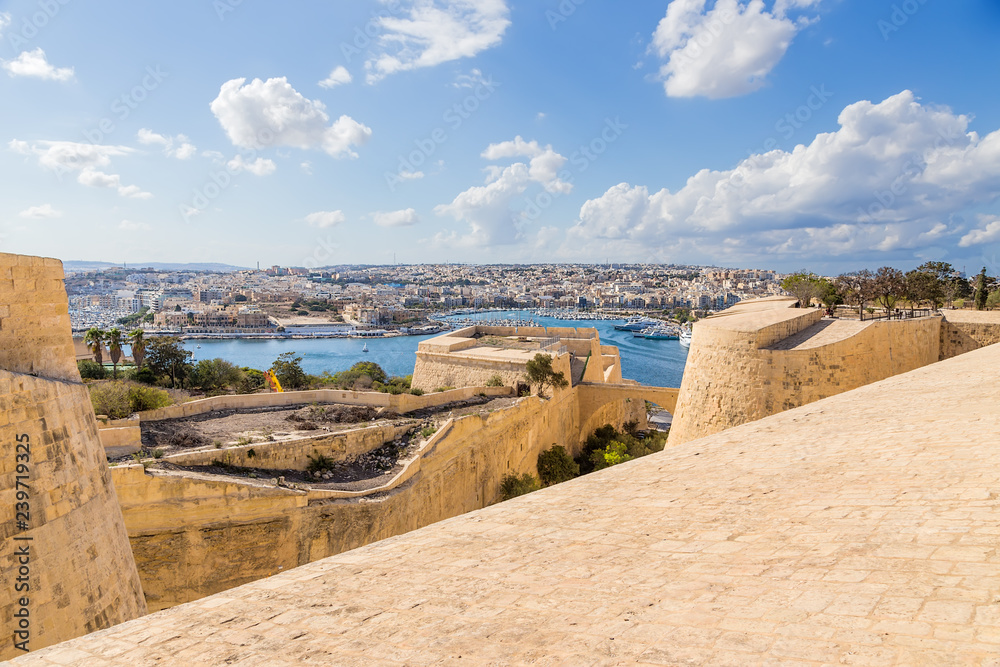 Valletta, Malta. View from the fortress towards Marsamxett Bay and Msida