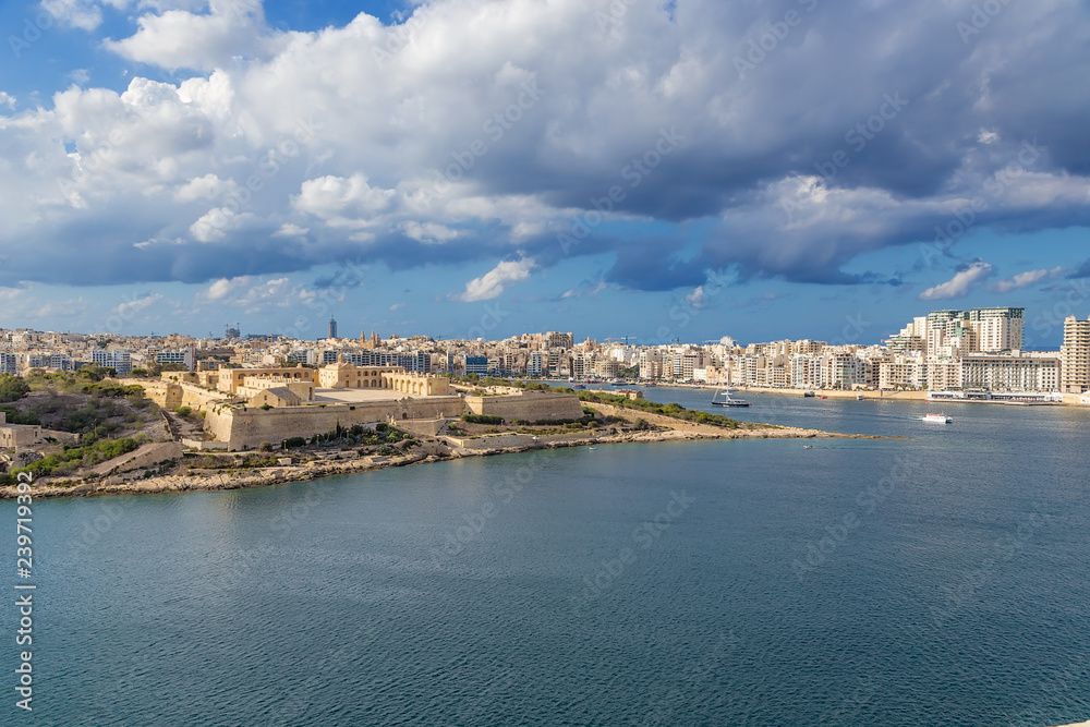 Malta. Manoel Island and the fort of the same name, 1733. In the background is the city of Sliema