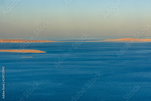 Aerial view on Red sea from the airplane