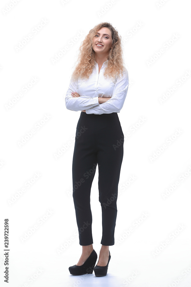 in full growth. a young woman assistant in full growth. a young woman assistant