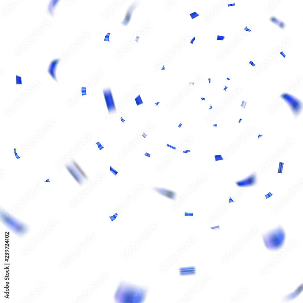 Blue confetti explosion celebration isolated on white background. Falling confetti. Abstract decoration party, birthday celebrate or Christmas, New Year confetti decor. Vector illustration