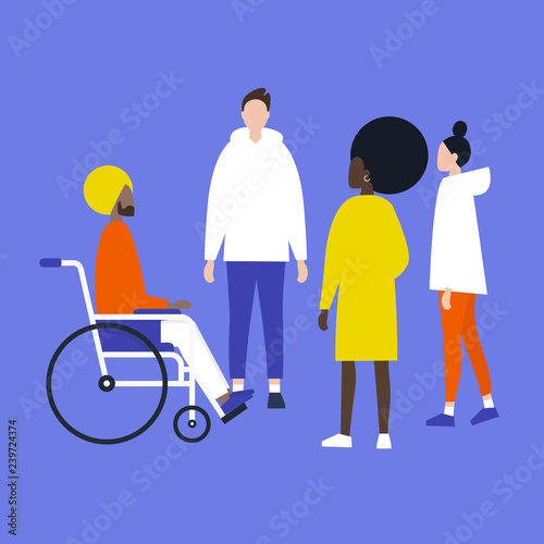 Inclusive community. Young adults having a discussion. Diversity. Millennials. Modern society. Flat editable vector illustration, clip art