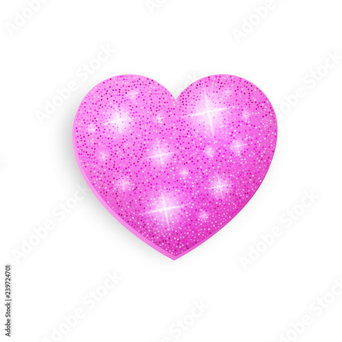 Pink glitter heart. Shiny glitter decoration for Valentine’s Day