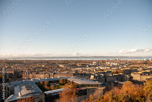View over Edinburgh in Scotland with Clear   Partially Clouded Sky
