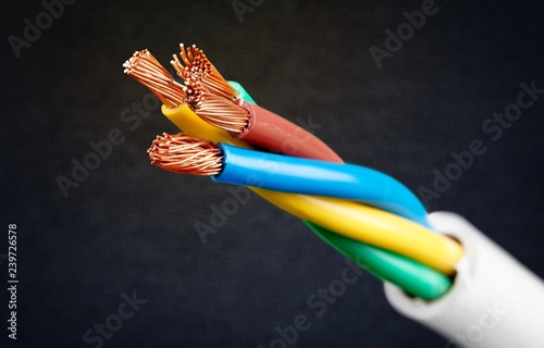 Electric screened cable with many wires isolated on grey photo