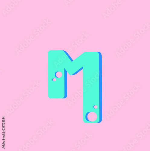 Cute blue M letter on pink background  