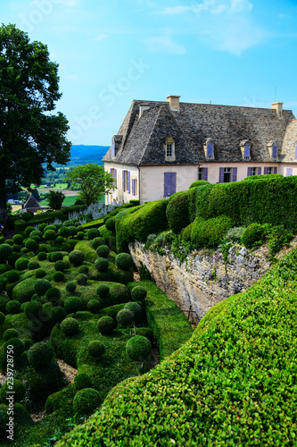 The topiary art of the magnifcent gardens of the Chateau de Marqueyssac near Vezac in the Dordogne region of France