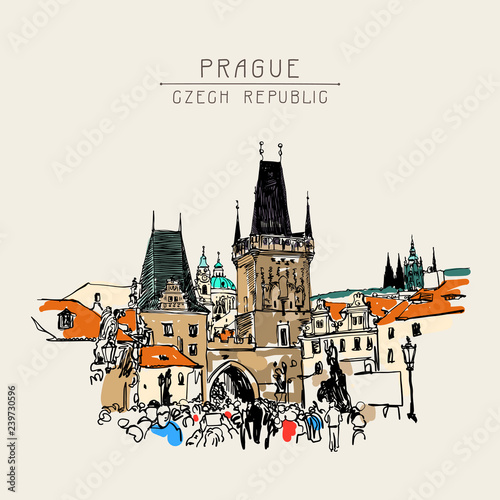 travel card with a view of the Charles Bridge tower