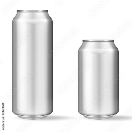 Realistic aluminum can on white background. Mockup, blank can with copy space