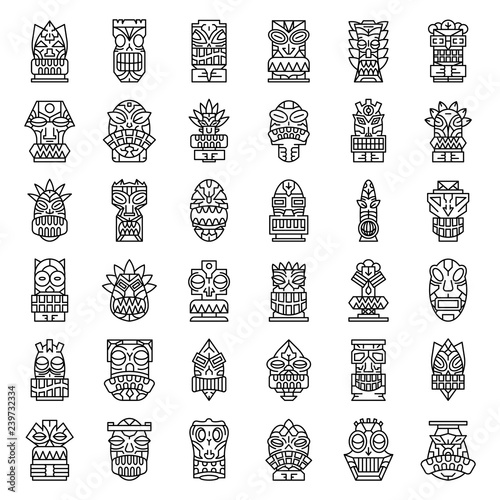 Tiki idols icon set. Outline set of tiki idols vector icons for web design isolated on white background