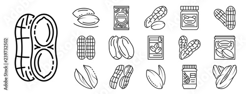 Peanut icon set. Outline set of peanut vector icons for web design isolated on white background