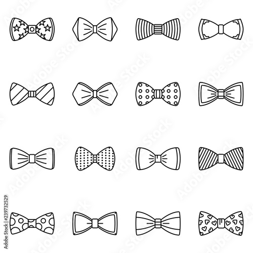 Bowtie icon set. Outline set of bowtie vector icons for web design isolated on white background photo